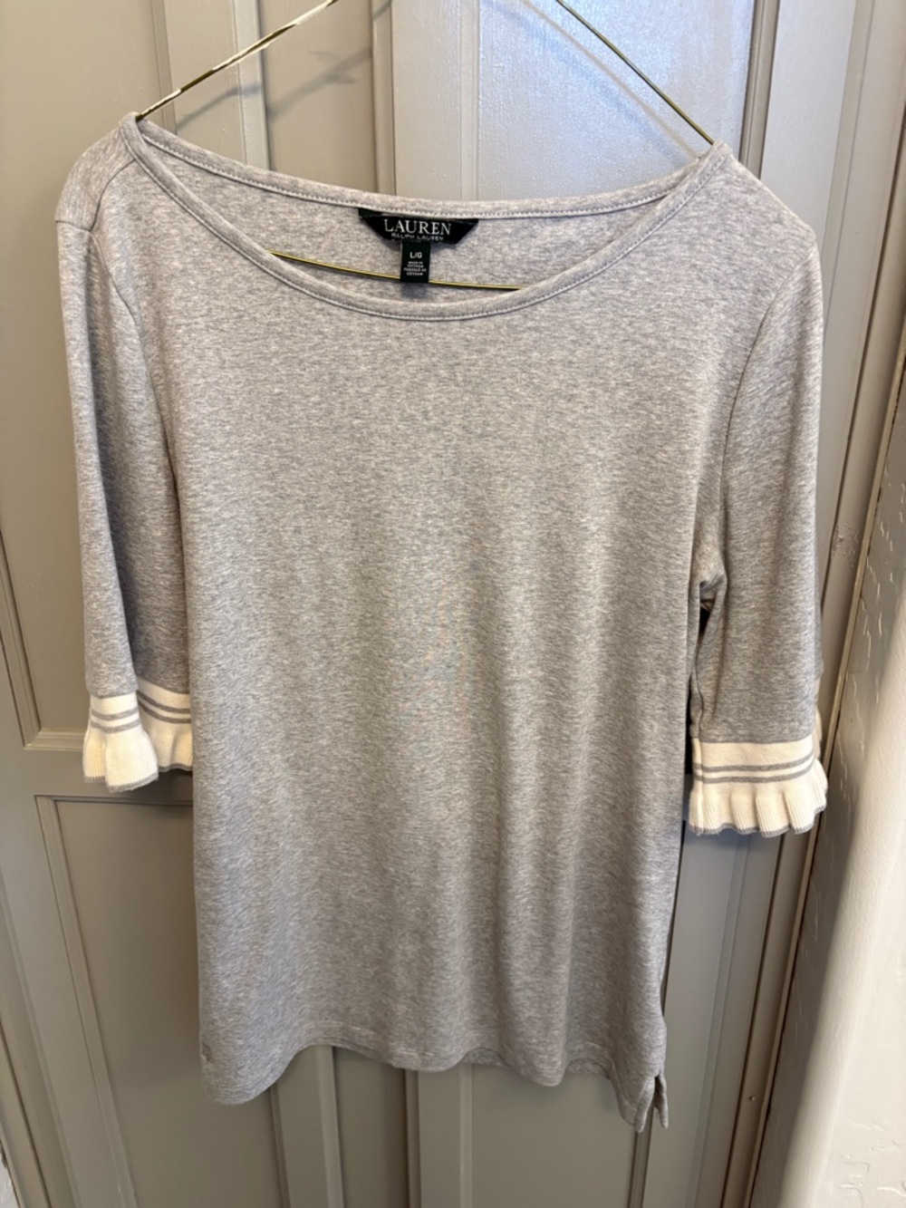 Ralph Lauren Light Gray Crewneck with Ruffle Cuffs